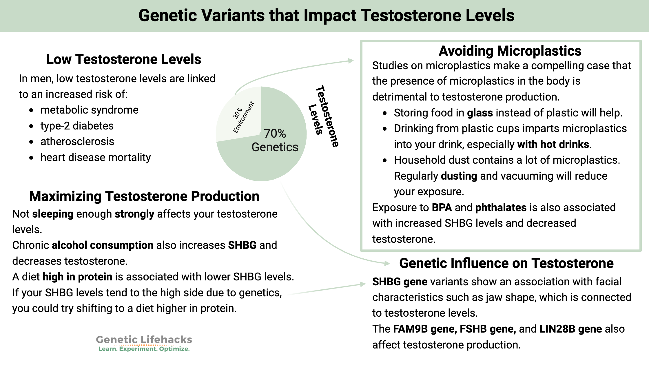 Genetic Variants that Impact Testosterone Levels, SHBG gene, FAM9B gene, FSHB gene, and LIN28B gene. The effect of Microplastics on testosterone