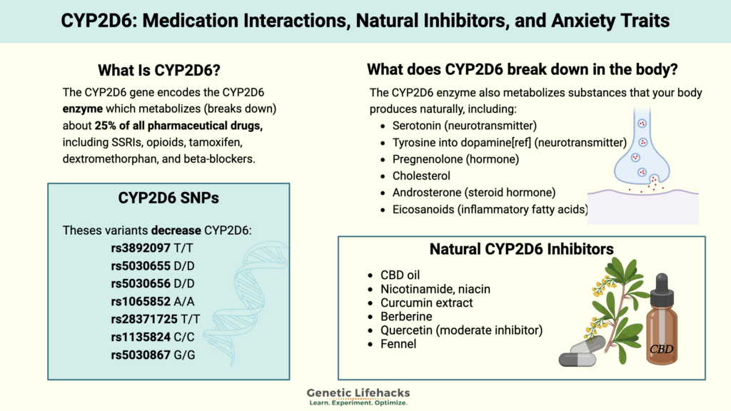 CYP2D6 SNPs Natural Inhibitors, Anxiety Trait, and Medication Interactions