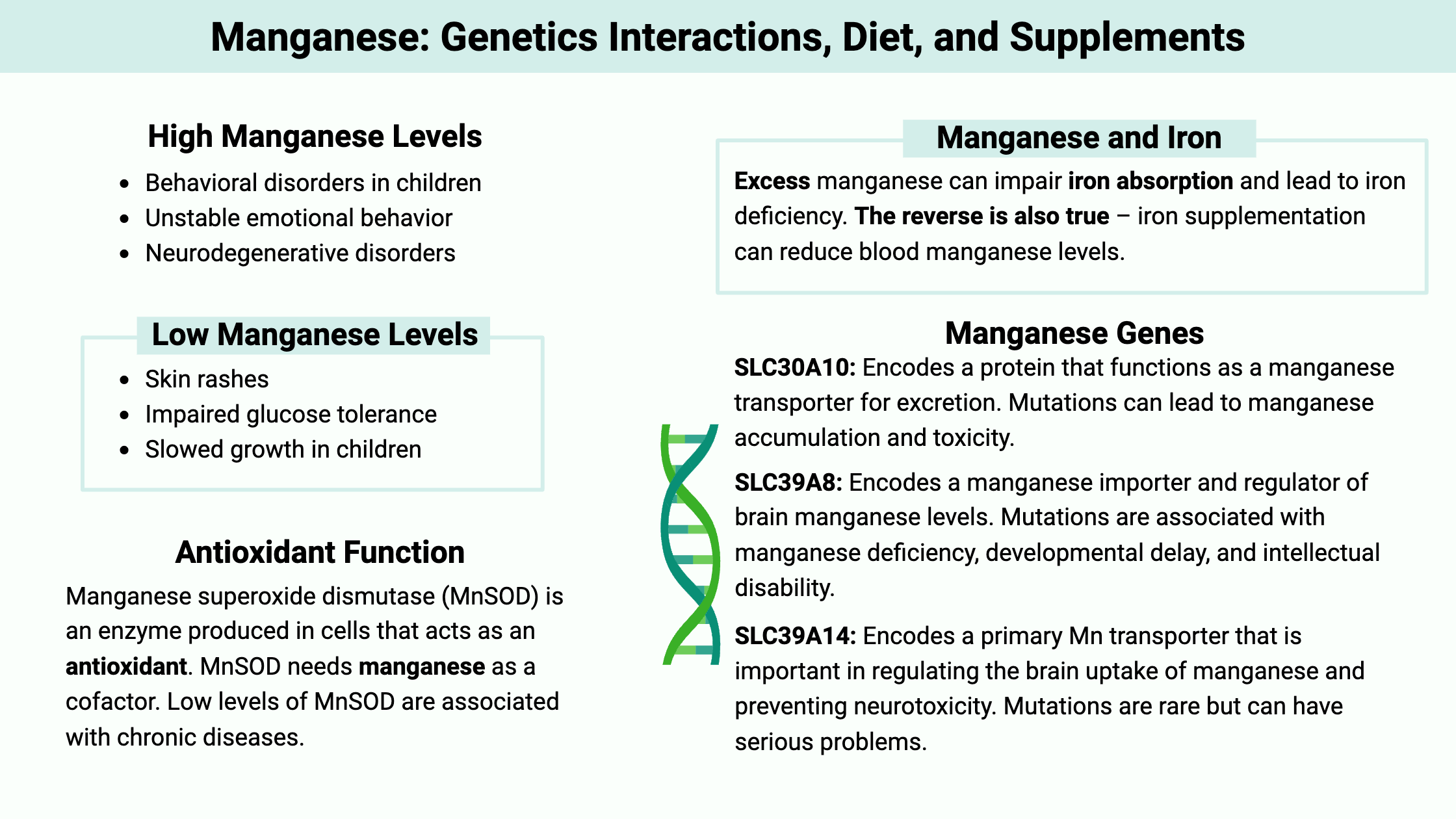 Manganese deficiency, manganese transport, genes that affect manganese levels