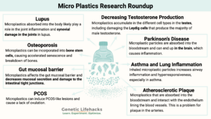 Micro Plastics Research Roundup, microplastics and lupus, microplastics and testosterone, microplastics and Osteoporosis, microplastics and inflammation